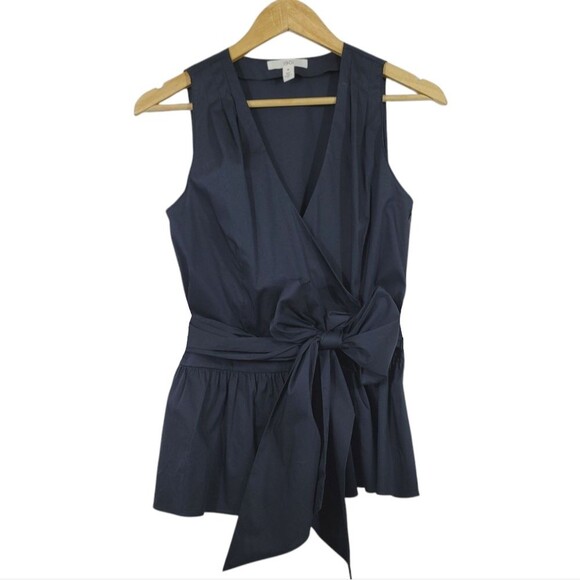 NEW 1901 Surplice Wrap Fit & Flare Peplum Sleeveless Blouse in Navy Blue Size 8 - Picture 9 of 10
